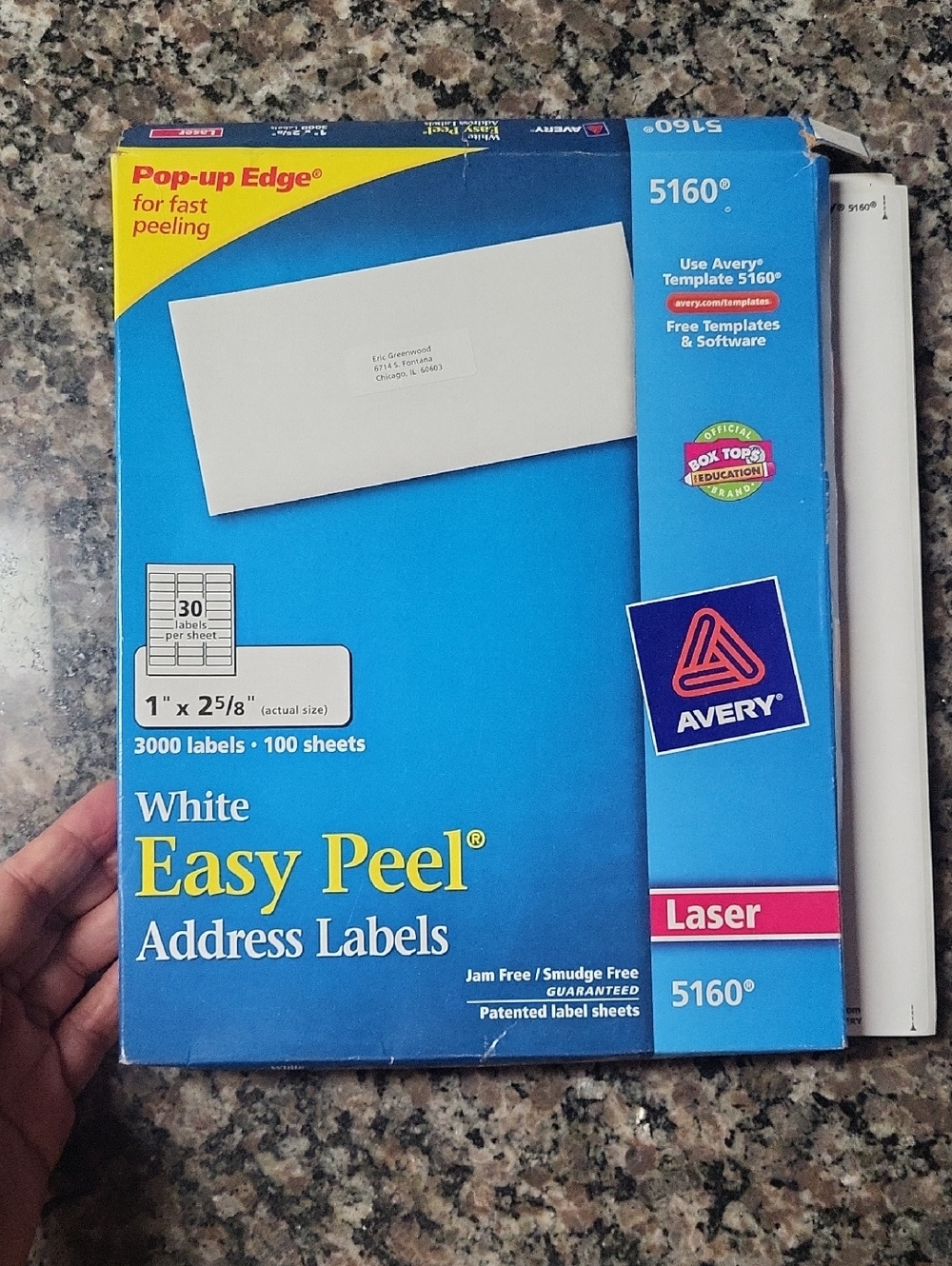 Avery Easy Peel White Address Labels - 5160, Laser 56 sheets  1" x 2 5/8" labels